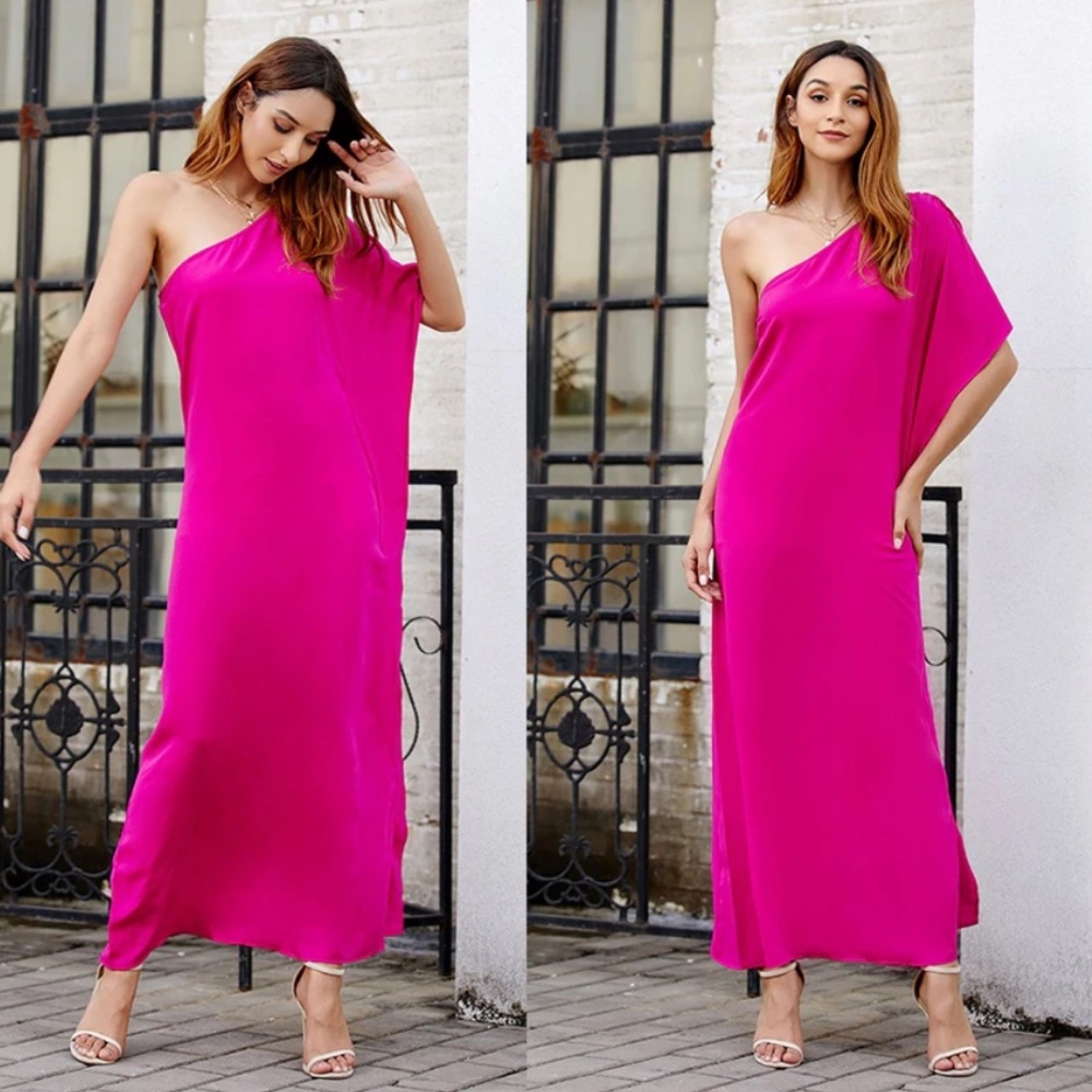 VICI  One Shoulder Statement Maxi in Fuchsia Size Small
